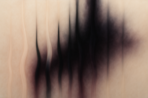 Composição abstrata com linhas verticais intercaladas entre tons suaves e escuros sobre fundo fluido, simbolizando contraste entre normalidade e perigo oculto em contexto clínico.